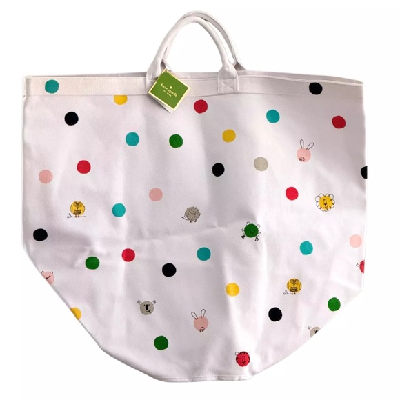 Kate Spade Hey Baby 21"h x16.5" Round Canvas Storage Bin Colorful Dots & Animals - Picture 1 of 3